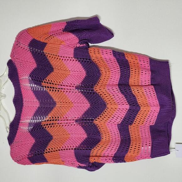 Knit Mix Knit Chevron Short sleeve shirt Multicolor V Neck - Picture 8 of 8